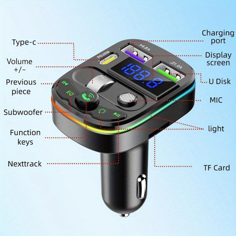 Car Kit,Car 20W Fast Charger,hands-free Call Adapter with Ambient Light