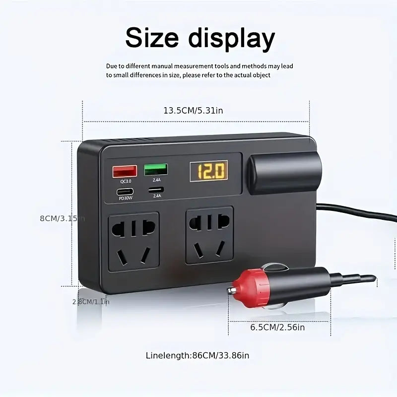 12V/24V to 220V, Universal Model, Voltage Monitoring, Quick Charger with USB+PD,