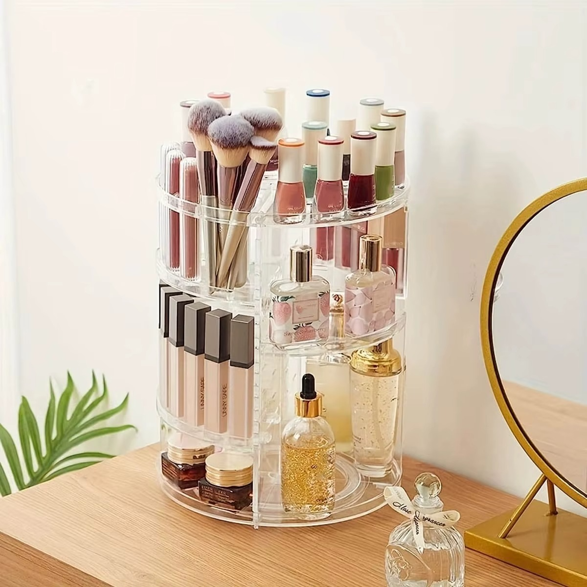 360° Rotating Diamond Cosmetic Organizer – Adjustable Makeup Storage Rack for Dressing Table