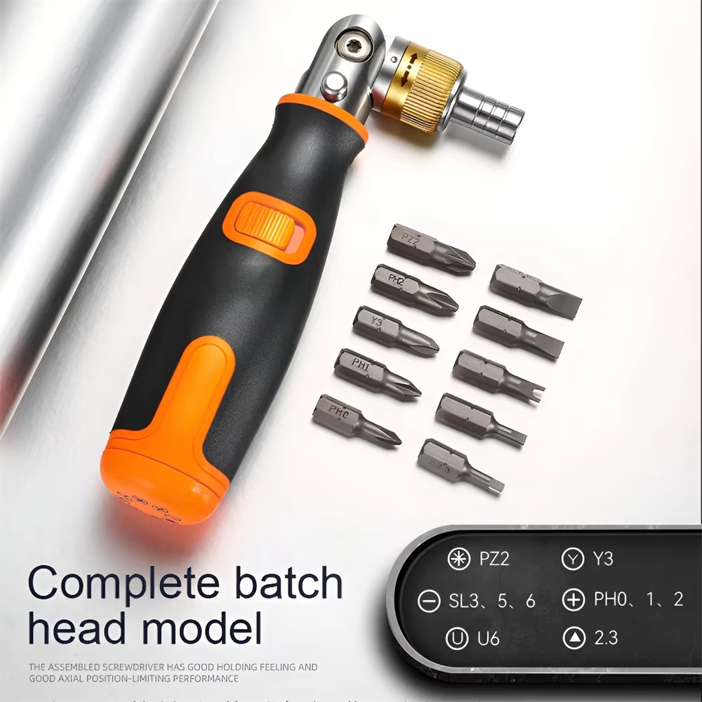 10-in-1 Multifunctional Screwdriver Set | Adjustable Angle Ratchet Handle with Magnetic Bits