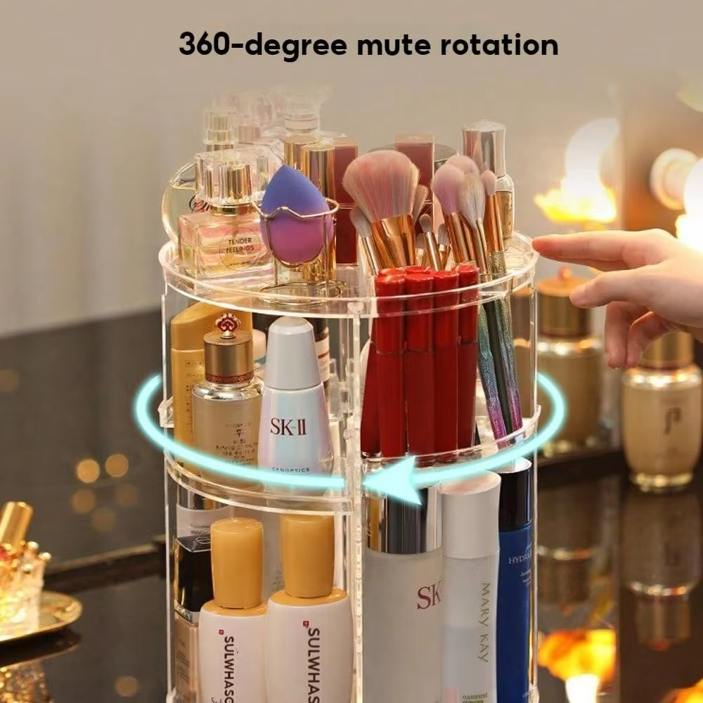 360° Rotating Diamond Cosmetic Organizer – Adjustable Makeup Storage Rack for Dressing Table