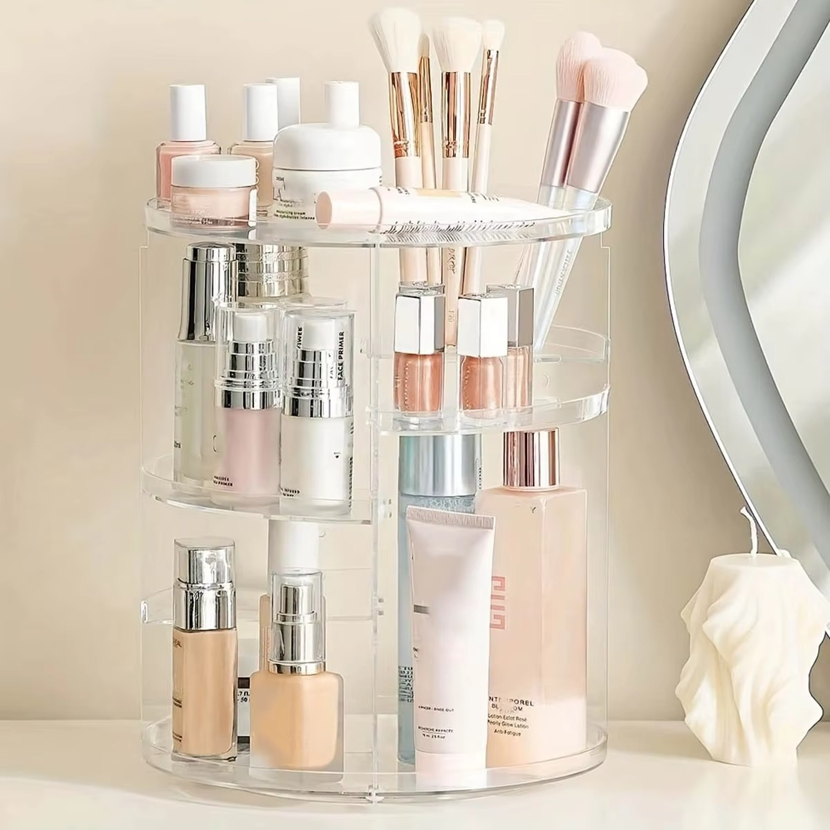 360° Rotating Diamond Cosmetic Organizer – Adjustable Makeup Storage Rack for Dressing Table