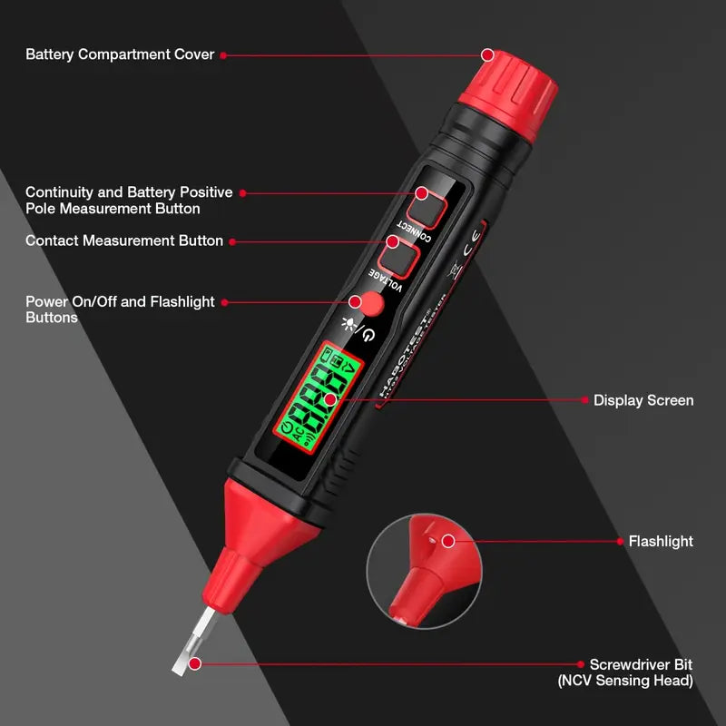 Voltage Tester Contact Voltage Tester Dual Range AC/DC 12V-300V Electrical Tester With LCD Display