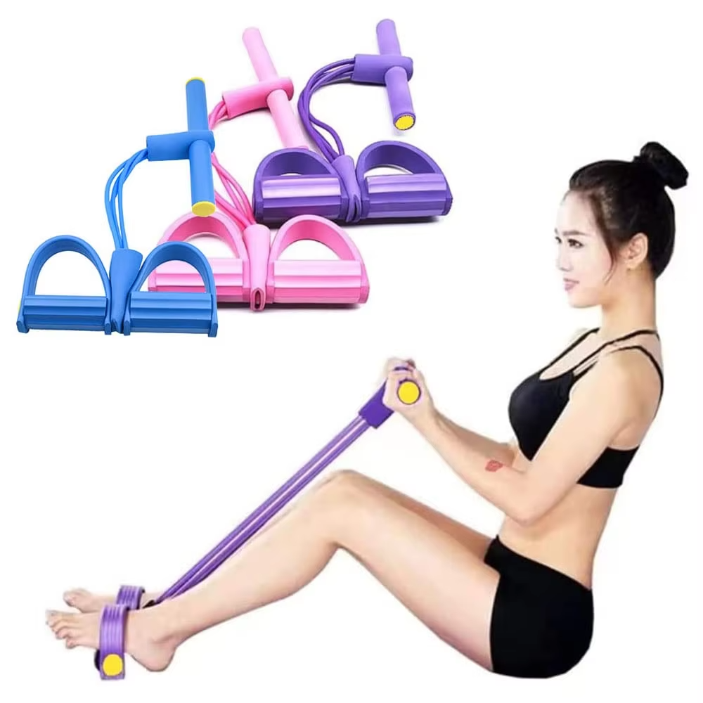 Foot Pedal Resistance Bands – 4 Elastic Pull Ropes | Home Gym Fitness Equipment for Full Body & Ab Workouts