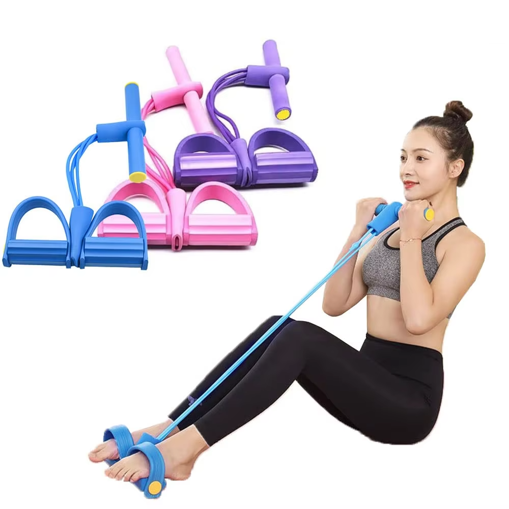 Foot Pedal Resistance Bands – 4 Elastic Pull Ropes | Home Gym Fitness Equipment for Full Body & Ab Workouts