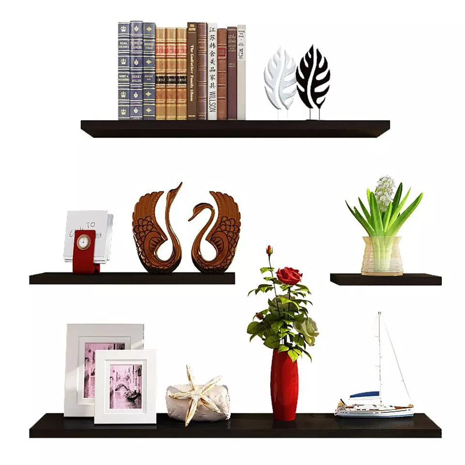 4Pcs/set Wood Floating Shelves Wall Mounted Storage Shelf DIY Decor for Bedroom