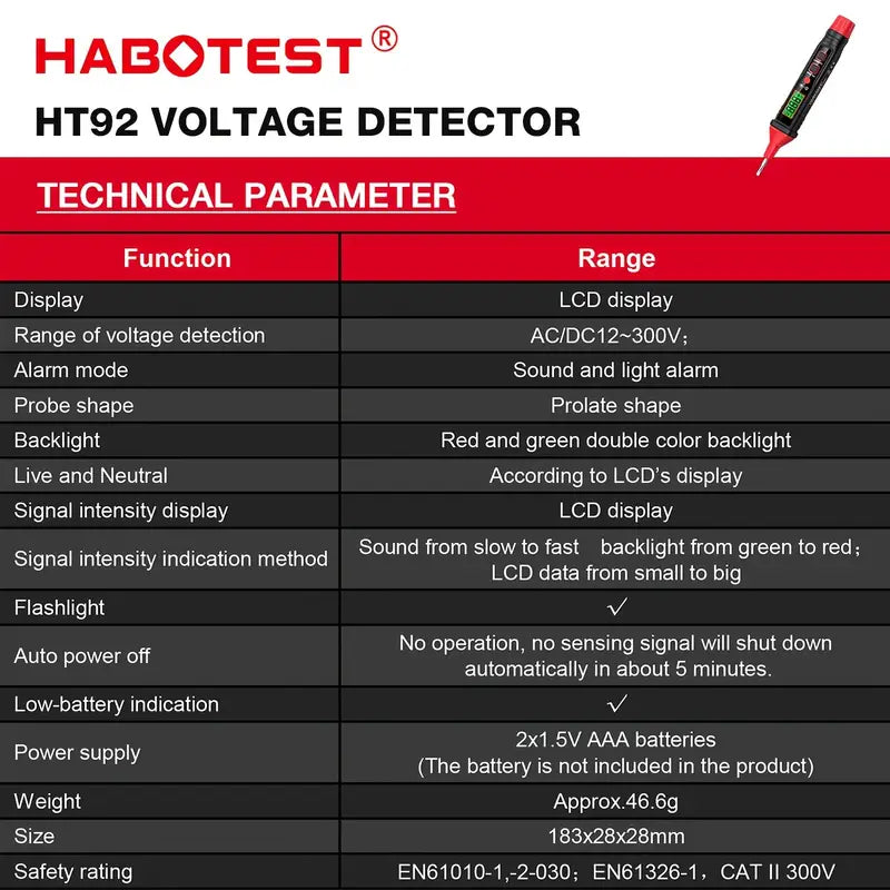 Voltage Tester Contact Voltage Tester Dual Range AC/DC 12V-300V Electrical Tester With LCD Display